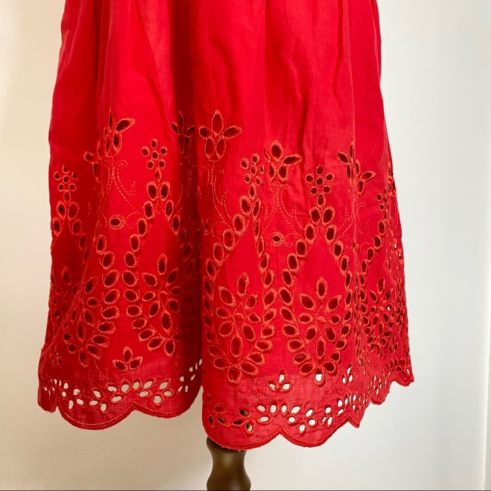 Sabo Skirt Mini Dress Red Sleeveless Eyelet Spring Summer 12 Medium - Picture 6 of 11